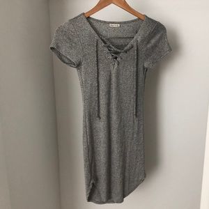Grey cotton lace up bodycon dress